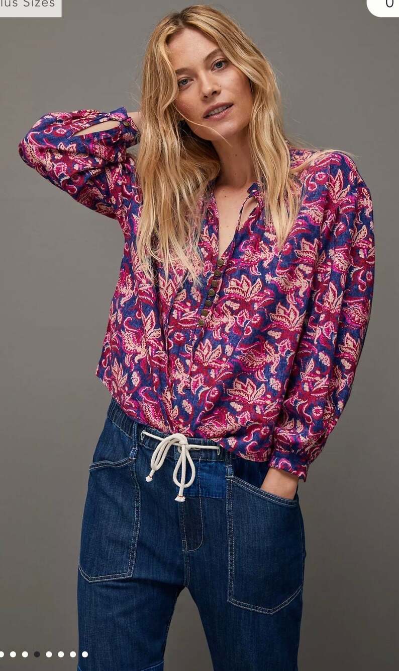 Anthropologie Pilcro Lucille Floral Peasant Blouse - Picture 5 of 11